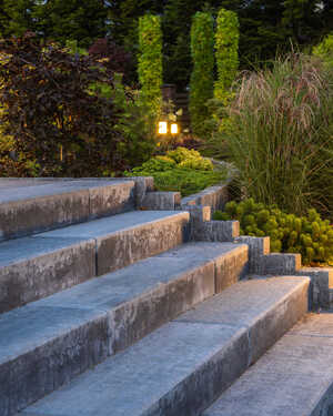 Stone stairway with outdoor lighting Stone stairway with outdoor lighting